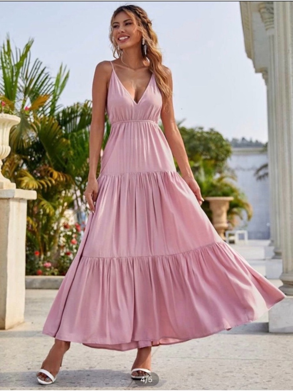 Sleeveless V-Neck Pink Maxi Dress
